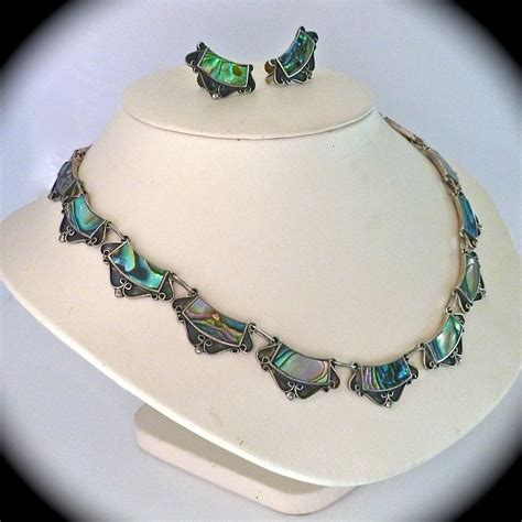 Mexican Designer Sterling Abalone Necklace And Earrings Set From Bejewelled On Ruby Lane