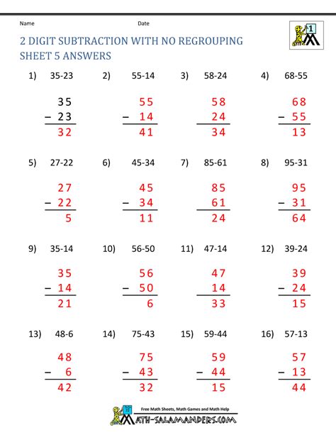 Two Digit Subtraction Without Regrouping