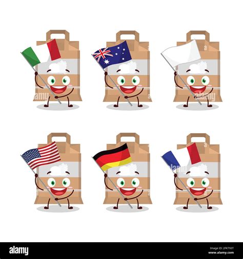 Fast Food Bag Cartoon Character Bring The Flags Of Various Countries