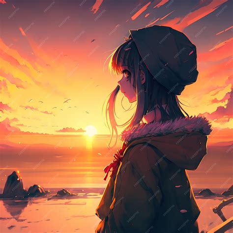 Premium Photo Anime Girl Watching The Sunset 3d Illustration