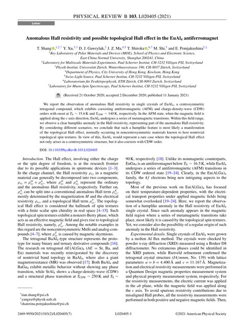 Pdf Anomalous Hall Resistivity And Possible Topological Hall Effect