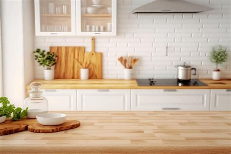 A Kitchen With A White Countertop And A Potted Plant On It Premium Ai