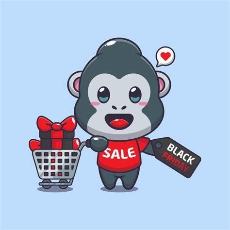 Premium Vector Cute Gorilla With Shopping Cart And Discount Coupon