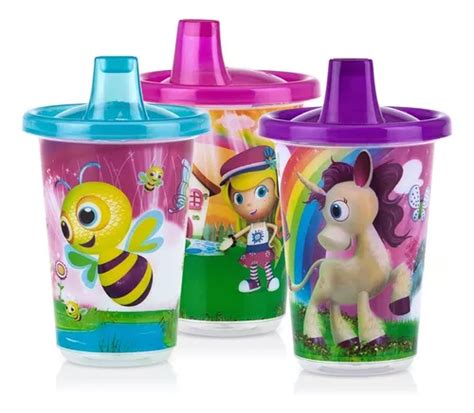 Kit 3 Copos Decorados Desenhos Tampa E Bico 300 Ml Nuby