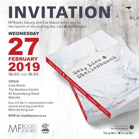 Save The Date For The Joburg And Stellenbosch Launches Of Sex Lies And