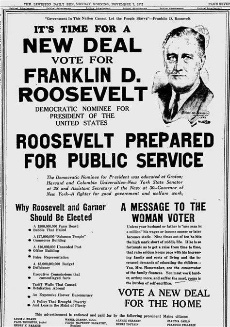 Its Time For A New Deal” Roosevelt Campaign Ad 1932 R