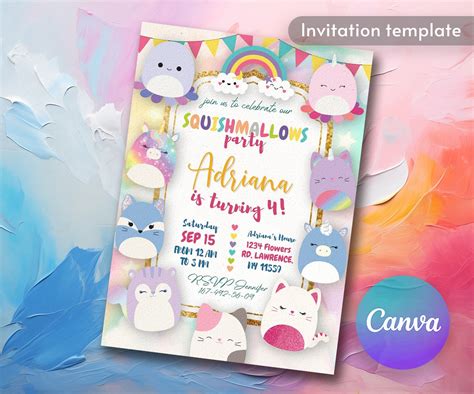 Printable Squish Birthday Invitation Girl Birthday Invite Squish