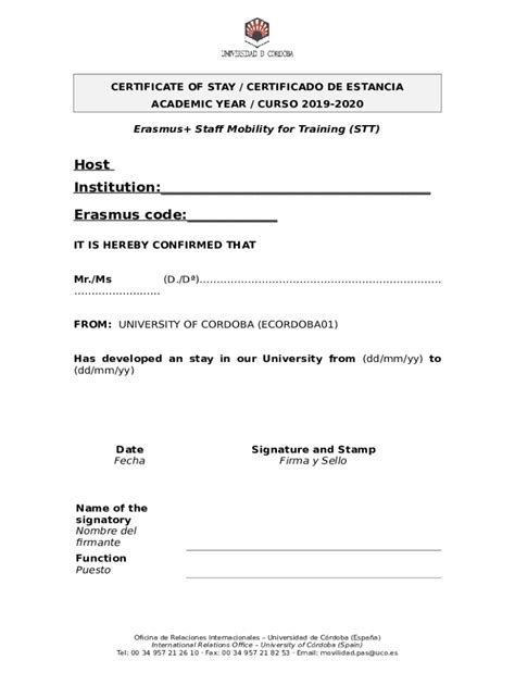 Certificate Of Stay Certificado De Estancia Doc Template Pdffiller