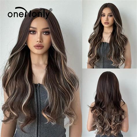 Onenonly Long Wave Brown Blonde Wig Good Quality Synthetic Wigs For Women Halloween Party