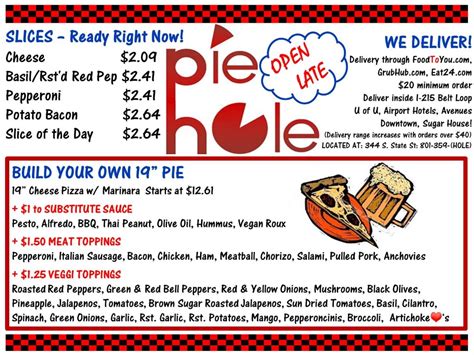 The Pie Hole Menu