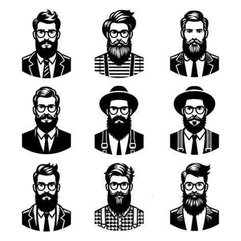 Premium Vector Hipsters Bearded Men Vector Set Icon Illustration