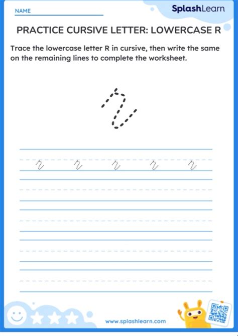 Practice Cursive Letter Lowercase R Printable ELA Worksheet