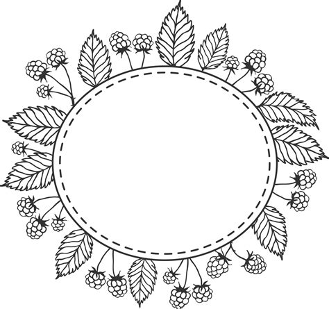 Raspberry Sprigs Rounded Frame Berries And Leaves Sketch