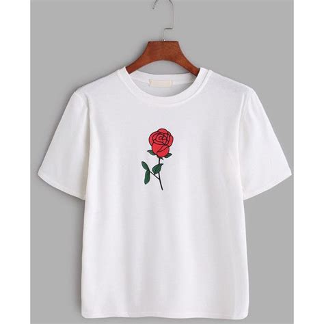 White Rose Print T Shirt 19 Liked On Polyvore Featuring Tops T