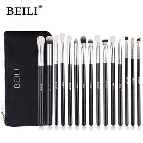 BEILI Black Makeup Brushes 15Pcs Goat Hair Eyebrow Eyeshadow Eyeliner