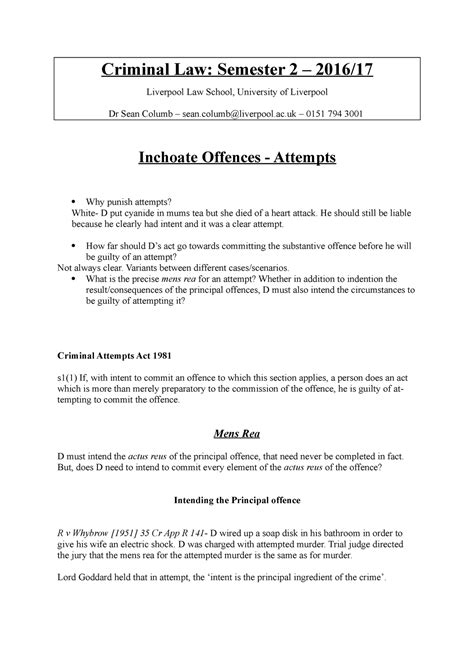 Inchoate Offences Attempts Criminal Law Semester 2 2016