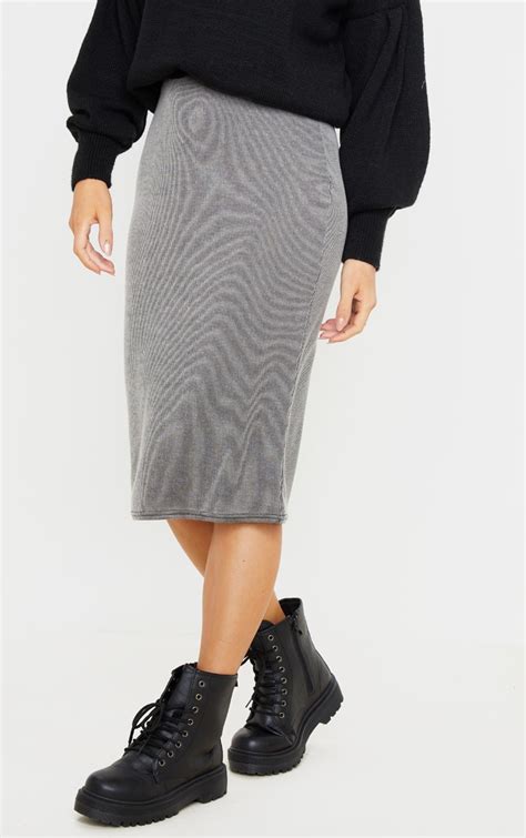 Grey Contrast Rib Midi Skirt Skirts Prettylittlething