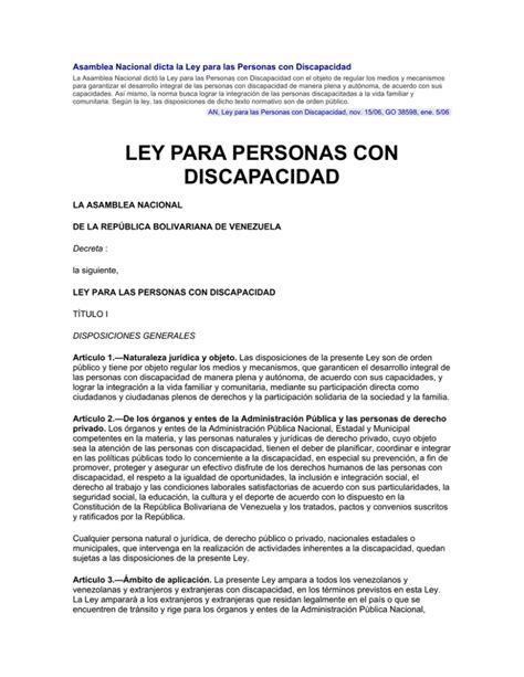 Ley Para Personas Con Discapacidad