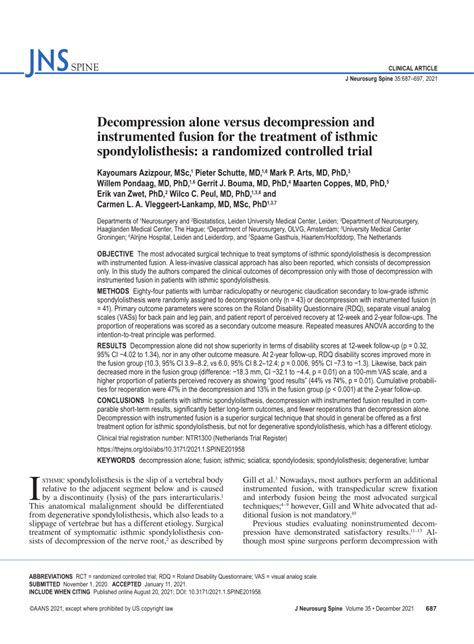 PDF Decompression Alone Versus Decompression And Instrumented Fusion