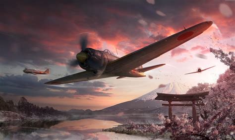 Online Crop Biplanes Near Mountain Peak And Torii Gate Japan Game