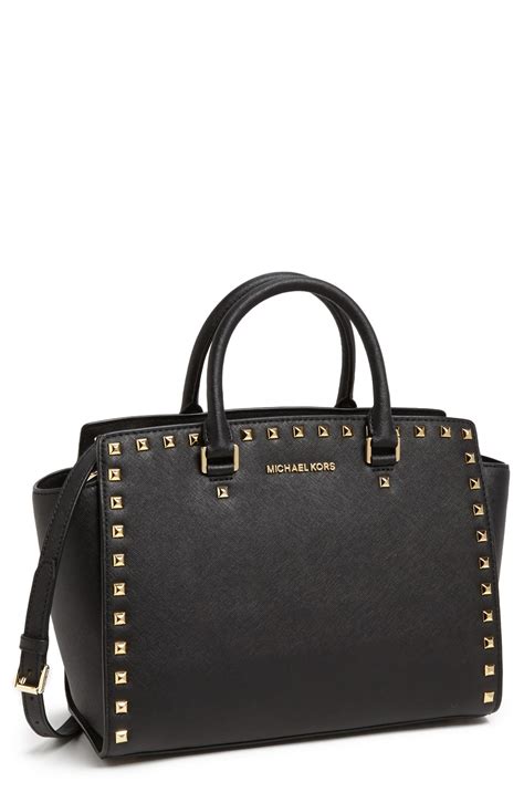 Michael Michael Kors Selma Stud Large Saffiano Leather Satchel In Black