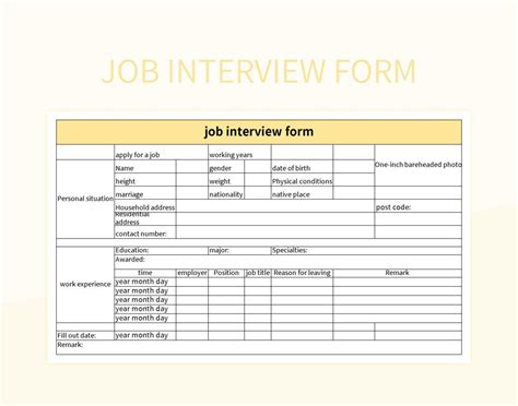 Job Interview Form Excel Template And Google Sheets File For Free