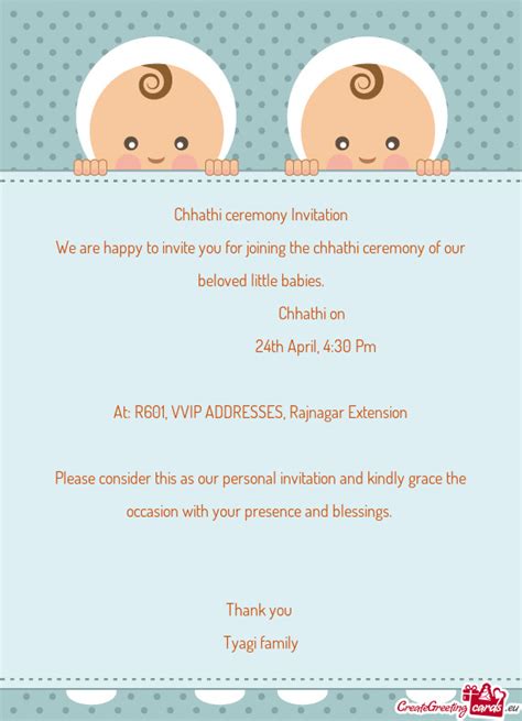 HEAD TONSURE CEREMONY & EAR PIERCING INVITATION - Free cards