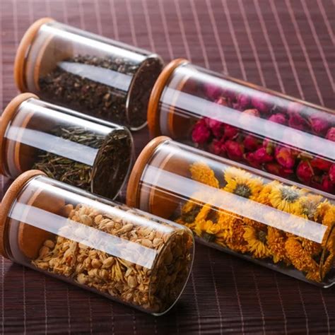 Borosilicate Bamboo Glass Canister Spice Jar Kitchen Food Glass Storage