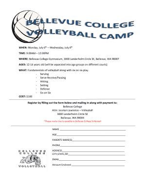 Fillable Online Volleyball Camp Flyer Bellevue College Fax Email