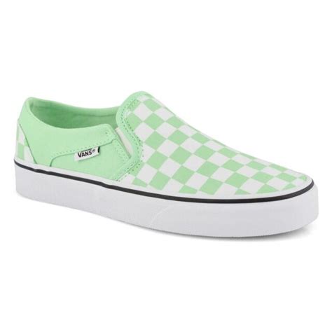 New Vans Asher Slip On Checkerboard Neon Green Womens Size 6 10 Ebay