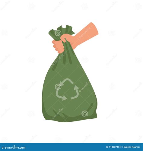 Hand Holding Green Plastic Trash Bag Garbage Recycling And Utilization