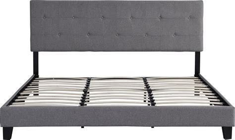 Modern Linen Curved Upholstered Platform Bed Solid Wood Frame Nailhead