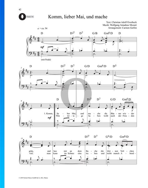 Komm Lieber Mai Und Mache Wolfgang Amadeus Mozart Piano Sheet Music