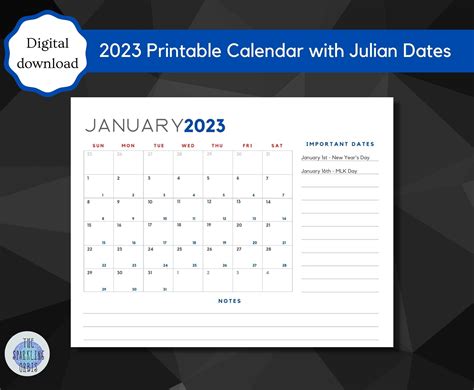 Printable 2023 Monthly Calendar Julian Calendar Military - Etsy