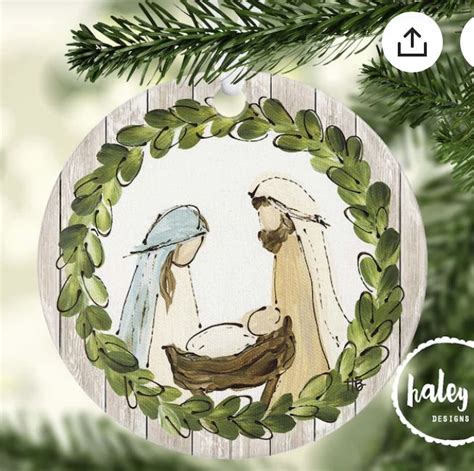 Away In The Manger Nativity Ornament Hand Painted Wood Slice Etsy Artofit