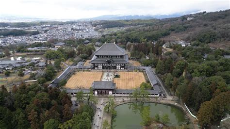 Aerial View Of Nara Park Where You Can See The Temples And Parks Stock