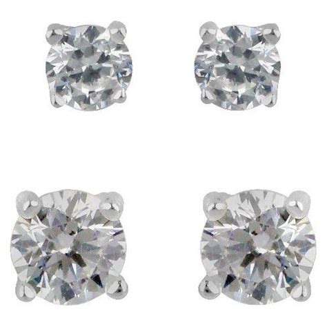 Sterling Silver Duo Round Cubic Zirconia Stud Earring Set 2pc A New