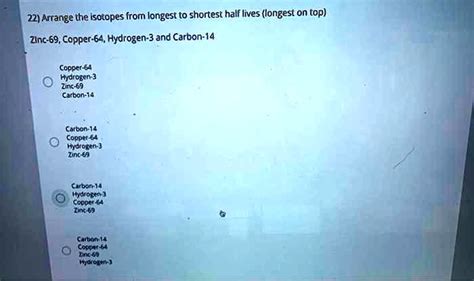 Solved Arrange The Isotopes From Longest To Shortest Half Lives Longest On Top Zinc 69