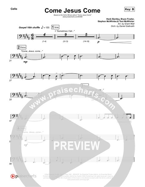 Come Jesus Come Cello Sheet Music PDF CeCe Winans PraiseCharts