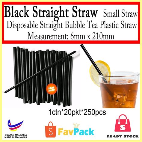 Ready Stock 6mm X 8 Black Straight Straw Straw Hitam 100pcs