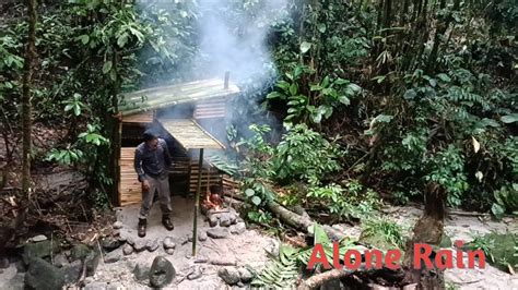 Bushcraft Alone In Heavy Rain Building Warm Shelters Out Of Bamboo