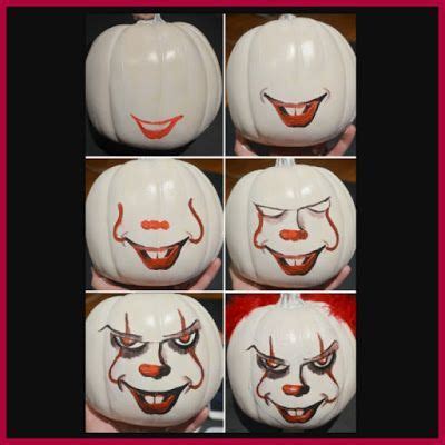 Several Pictures Of Pumpkins With Faces Painted On Them