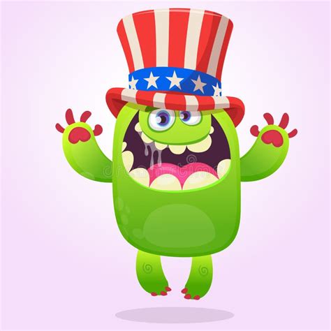 Cartoon Funny Monster Wearing American Uncle Sam Hat On Usa