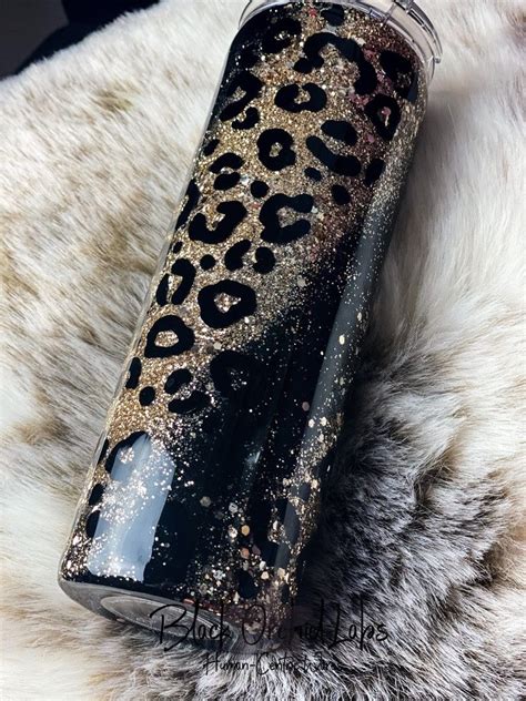 Custom Black Glitter Leopard Stainless Steel Epoxy Tumbler Black