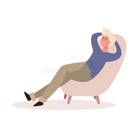 Young Man Sitting On The White Armchair And Relaxing Vector Colorful