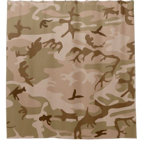 Desert Beige Tan Brown Olive Green Camo Camouflage Shower Curtain