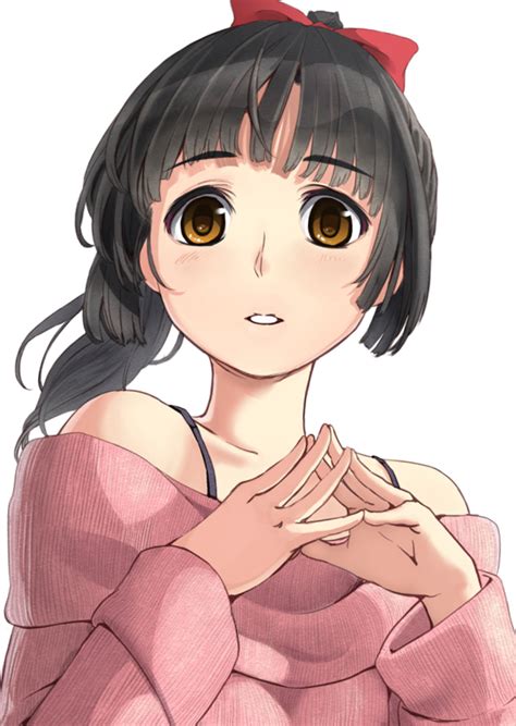 Safebooru 1girl Black Hair Bow Brown Eyes Bust Fingers Together Hair