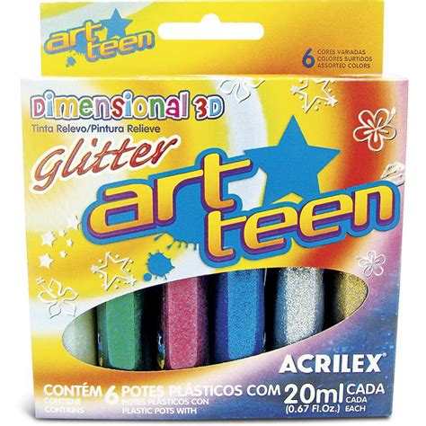 Tinta Relevo Dimensional C Cores Glitter Ml Acrilex Cx Cj