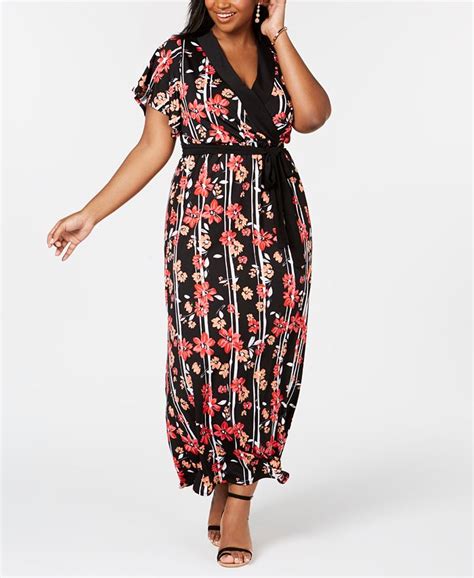 Ny Collection Plus And Petite Plus Size Surplice Printed Maxi Dress Macys