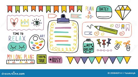 Diary Cute Note Elements Hand Drawn Doodles Bullet Journal Banners